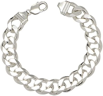 14.5mm Mens Solid .925 Sterling Silver Cuban Link Curb Chain Bracelet, 9 Inch