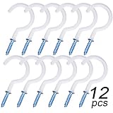 Enthur Ceiling Hooks, 2 Inches Cup Hook Holder Screw-in Hooks for Hanging Plants Mugs Kitchen Utensils Wind Chimes Indoor and Outdoor Use, White - 12 Pack