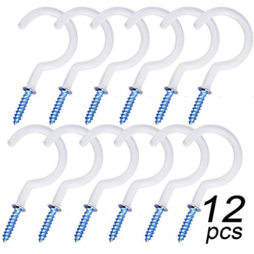 Enthur Ceiling Hooks, 2 Inches Cup Hook Holder Screw-in Hooks for Hanging Plants Mugs Kitchen Utensils Wind Chimes Indoor and Outdoor Use, White - 12 Pack