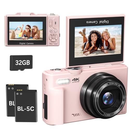 4K Digital Camera for Photography, 64MP Compact Vlogging Camera with WiFi and 3