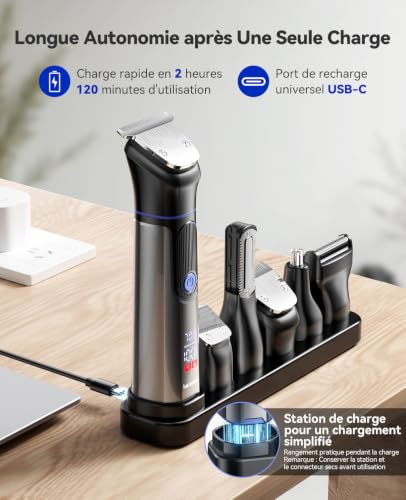 Kensen 18-in-1 Men's Beard Trimmer Kit Wet & Dry IPX6 Waterproof 120 Mins of Battery Life All-in-One Trimmer for Beard, Hair and Body, 7 Cutting Heights (3/4/6/9/11/12/15mm)
