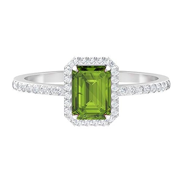 1 26カラットソリティアペリドットリング 7x5mm 八角形リング Hi Si ダイヤモンドハローリングサイドストーン