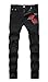Men's Black Skinny Fit Ripped Destroyed Rose Printed Stretch Jeans Pants 1855