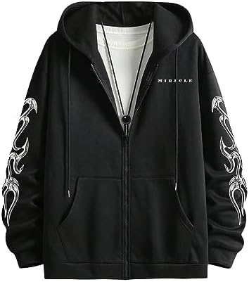 SOLY HUX Men's Graphic Zip Up Hoodies Streetwear Jacket Letter