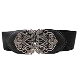 DZT1968(TM)Women Vintage Wide Belt With Alloy Flower (Black)