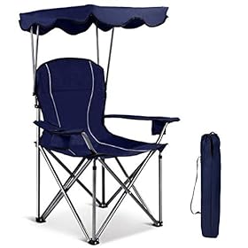 GYMAX Camping Chair, Folding Outdoor Lawn Chair with Canopy, Carry Bag & Cup Holder, Portable Heavy Duty Camp Chair for… 41eDMgt9ujL