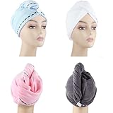 Microfiber Hair Drying Towels, Fast Drying Hair Cap, Long Hair Wrap,Absorbent Twist Turban, White, Light Blue, Pink, Dark Gray (4 pack)