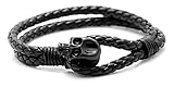 Kamellusone Mens Hip Hop Alloy Skull Buckle Leather Bracelet Bangle,7.5inches