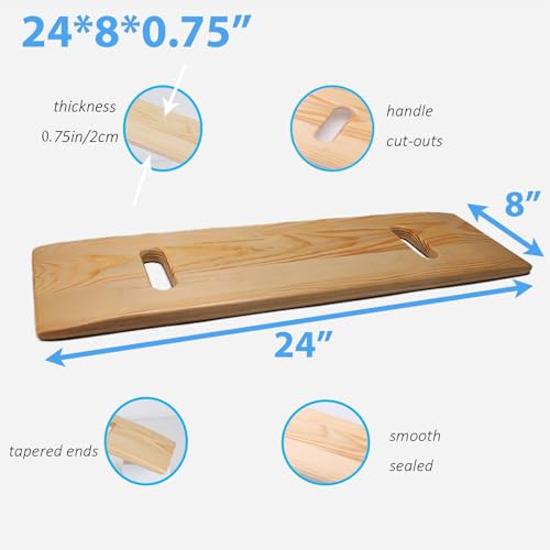 Slide Transfer Board with Handles,FSA Eligible,Made of Heavy-Duty Wood,Mobility Aid for Senior and Handicap,Load Capacity Up to 500 lbs,24×8×0.75