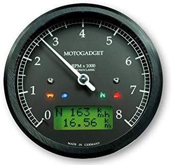 Motogadget 361-950 Chronoclassic rev counter 0-8000 RPM, body black and bezel black, green LC display, german ABE certificate