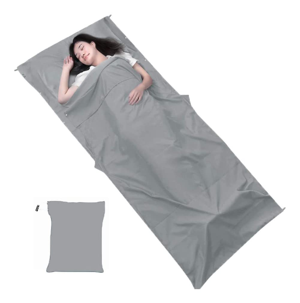 WENTS Sleeping Bag Liner Portable Cotton Durable Super Soft Travel Sheet with Pillow Pockets Prevent Dirty Bedding Collections,Lightweight Sleep Bed Sheet Set Ideal for Camping Hiking(210x70cm)