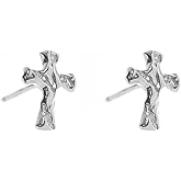 Minimalist Tiny Cross Stud Earrings for Women 925 Sterling Silver Hypoallergenic Handmade Hammered Religious Faith Cartilage Studs Tragus Post Fashion Dainty Jewelry Gifts