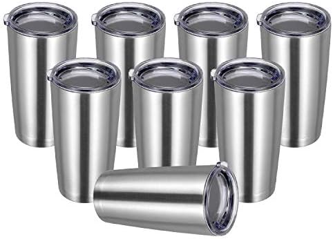 Peizi オンスタンブラー 蓋付き ステンレススチール 二重壁真空断熱トラベルマグ 耐久性パウダーコーティング コーヒーカップ 8個パック