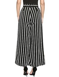 Zeagoo pantalones capris superconfortable a rayas, pierna ancha, cintura alta, suelto, palazzo, para dama