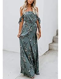 SAFRISIOR Vestido de mujer Boho con estampado floral sin tirantes en el hombro, cintura alta, dobladillo deslizante