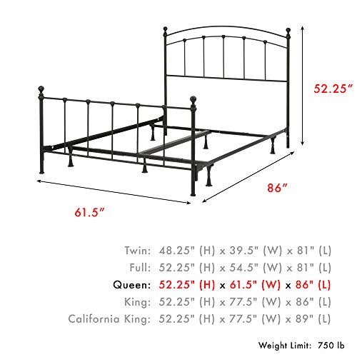Leggett & Platt Sanford Complete Metal Bed and Steel Support Frame with Castings and Round Finial Posts, Matte Black Finish, Queen - Thumbnail 3