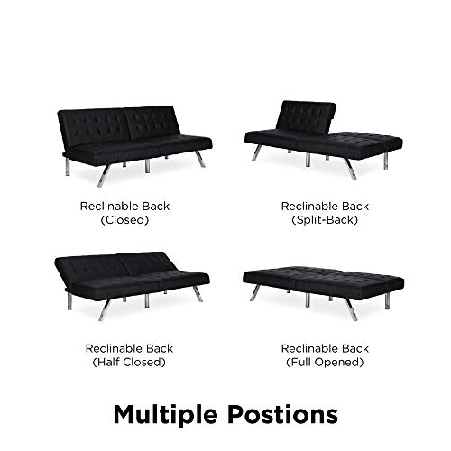 DHP Emily Futon With Chrome Legs, Black Faux Leather Pricepulse