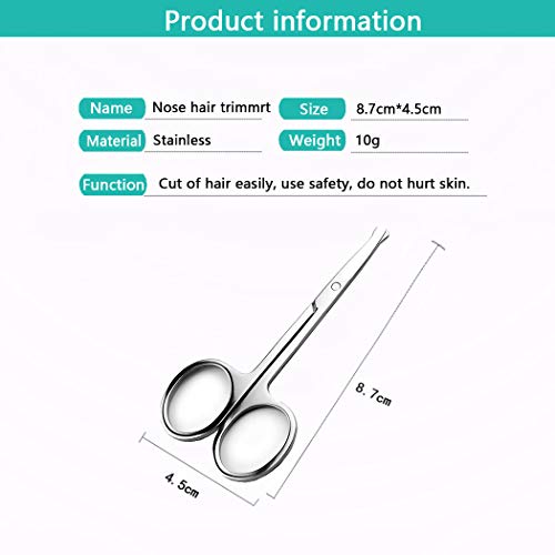 Manual Nose Hair Scissors Facial Hair Trimmer Mini Stainless Steel 3.4'' Scissors for Eyebrows, Nose, Moustache, Beard
