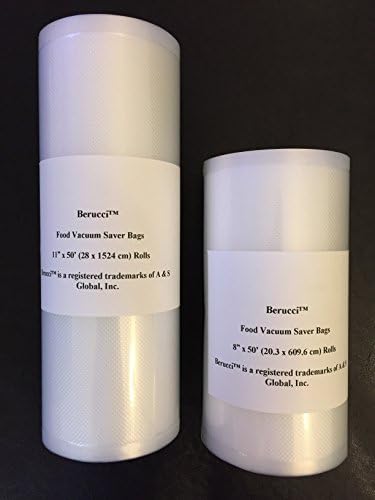 Berucci 8” X 50' and 11" x 50' Commercial Grade Vacuum Food Saver Bags for the Foodsaver and Most Leading Brand Vacuum Sealers