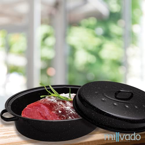 Millvado Roasting Pan With Lid, Turkey Roaster Pan, Extra Large 20 lb Capacity, 19" Granite Oven