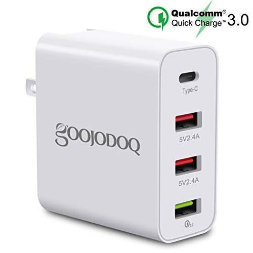 Quick Charge 3.0 USB Wall Charger with Foldable Plug, Goojodoq 36W 4-Port USB Type-C Speed Charging Station Compatible with iPhone X/XS/8/7/6, Galaxy S8/S7/S6 Note 8 7