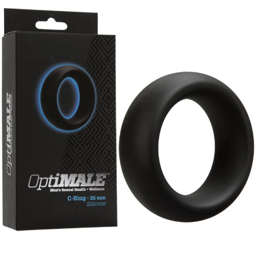 OptiMALE C-Ring 35mm THICK BLACK PLUS - FREE box of 3 count Trojan Ultra Ribbed Lubricated Condoms