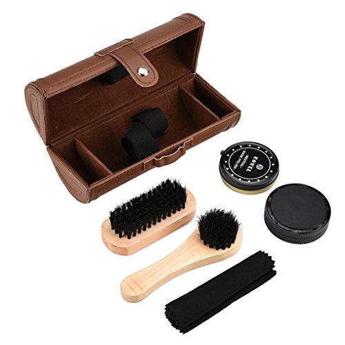 Shoe Care Kit, Brush Cleaner 8-Piece Travel Shoe Shine Brush Kit with Case Shoe Horn, Polish, Brushes, Sponge Cloth (Black)