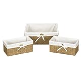 Household Essentials ML-5611 Set of Three Woven Wicker Storage Baskets with Removable Liners | Natural Seagrass