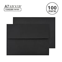 A7 Black Invitation 5x7 Envelopes - Self Seal, Square Flap,Perfect for 5x7 Cards, Weddings, Birthday, Invitations, Graduation, Baby Shower, 5.25 x 7.25 Inches, 100 Pack, (Black)