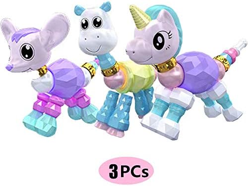 Sowow Twisty Pets Bracelets Girl Animal Magic Bracelet Set 3 Pack Magical Beads Toy for Kids Twist into a Pet
