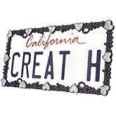 Creathome 3D Shining Daisy Heart License Plate Frame from Pure Zinc Alloy Metal Perfect Plate Holder, Matt Black with Silver Glitter Luminously Heart