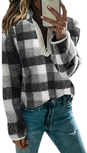 FIYOTE Womens Long Sleeve Zipper Sherpa Sweatshirt Fleece Pullover Outwear Coat with Pockets