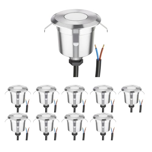 ledscom.de 10 LED recessed Floor Light AGENA for Outdoors, IP65, Stainless Steel, Round, 60mm Ø, Warm White