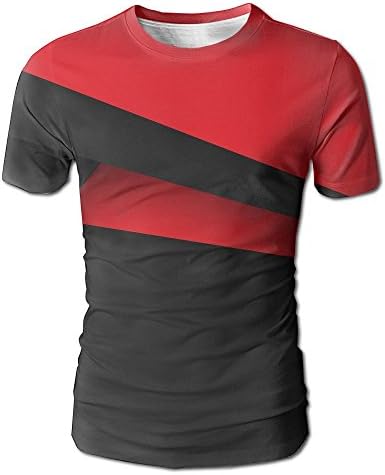 Red Black Line Summer Casual Crew Neck T-Shirt Short Sleeve Tee
