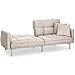 Best Choice Products Linen Upholstered Tufted Convertible Splitback Sleeper Futon w/Pillows, Beige