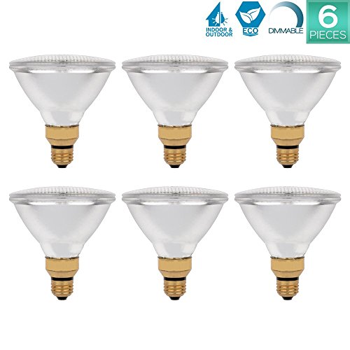 Luxrite LR20637 (6-Pack) PAR38 Eco Halogen Light Bulb, 70 Watt (90w replacement) Dimmable, 40Â° Flood Beam Spread, 2900K, 1310 Lumens E26 Base, For Indoor/outdoor use.
