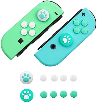 Joy Con カバー ジョイコン スティック キャップ バーアナログスティック Switch スイッチ ケース スウィッチ 保護カバー 猫 肉球 アシストキャップ ジョイスティック 粘着式 色 A緑
