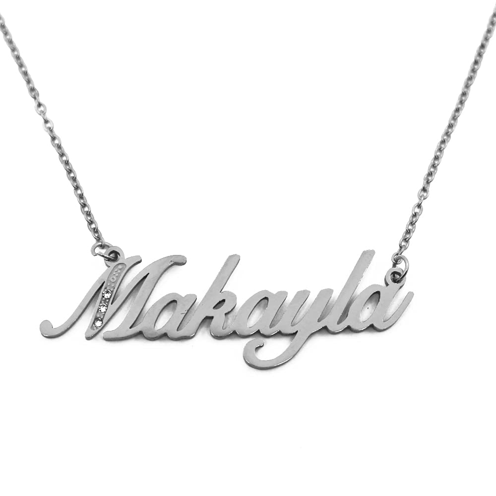Kigu Name Necklace Makayla - Silver Tone - Custom Name Necklace - Personalised Jewellery for Ladies- Customised Jewellery for Girls- Custom Pendant Makayla