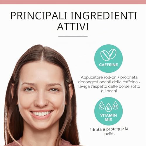 Healthy Mix 2-in-1 Correttore in siero, Leviga rughe e segni d’espressione, Rinfresca il contorno occhi, con Caffeina, Vitamine C, E e B5, Vegano, Applicatore rinfrescante, Ivory, 11 ml