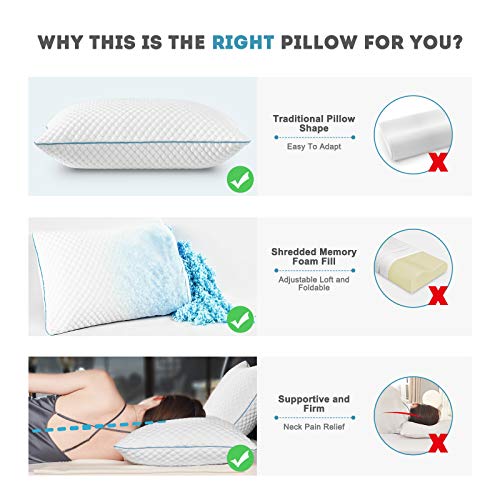 SORMAG Memory Foam Pillows, Shredded Adjustable Loft Pillow for Side