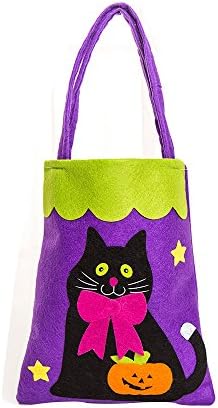 Halloween Candy Bag, WONOUS Halloween Cute Witch Pumpkin Cat Bat Treat or Trick Kids Children Candy Bag Snack Packaging Children Kids Party Storage Bag Gift with Handle (Cat)