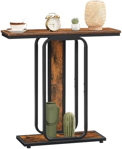 Konsolentisch,75 cm Flurtisch, Sofatisch, Sideboard mit geometrischem Gestell, Industriestil, für Flur, Eingangsbereich, Wohnzimmer, Schlafzimmer, Vintagebraun und Schwarz EBF68XG01