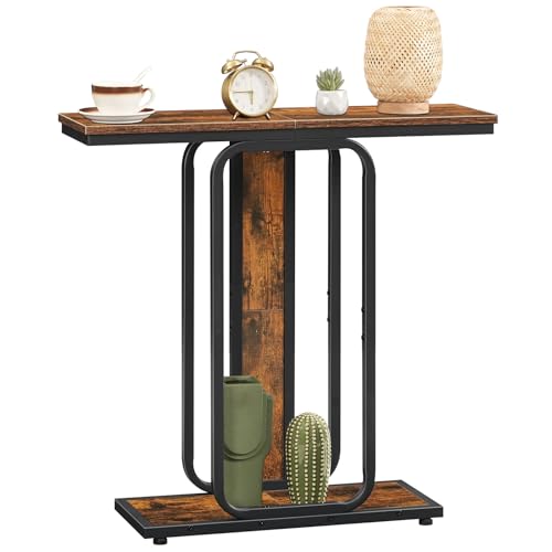 HOOBRO Industrial Style Console Table with Storage Space 2 Tier Geometric Frame Sideboard for Hallway Entryway Living Room Bedroom Rustic Brown Black EBF68XG01