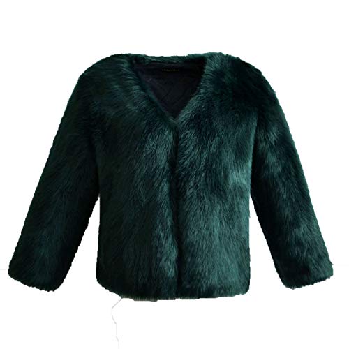 Women Fluffy Faux Fox Fur Coats Short Furry Fake Fur Outerwear Pink Casual Overcoat,Dark Green,XXXL