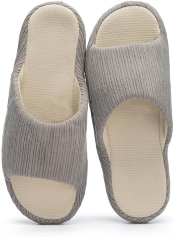 Tunmigame Open Toe House Slippers for Women Memory Foam Slip On Bedroom Slippers Soft Corduroy Indoor Outdoor Slip-on