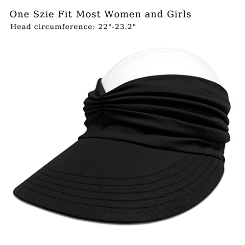 Sombrero Con Visera De Ala Ancha Para Mujer, Sombreros Para El Sol De Verano Upf 50+, Protección Uv, Sombreros De Playa, Visera De Golf Plegable Para Mujer, Gorra De Playa Con Cola De Caballo (Negro)