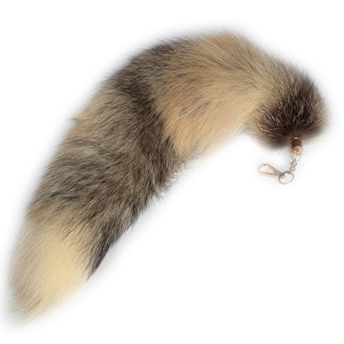 43cm Supper Huge and Fluffy Golden Gray Fox Tail Fur Cosplay Toy Handbag Accessories Key Chain Ring Hook Tassels