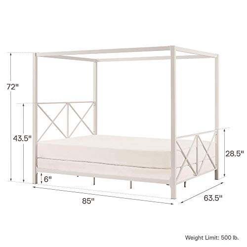 DHP Rosedale Metal Canopy Bed Frame with Four Poster Design and
