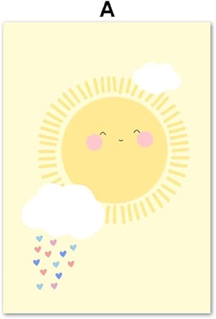 Dessin Animé Soleil De Lune Nuage étoile Mur Art Toile