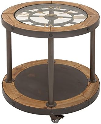 GwG Outlet Metal Wooden Clock Side Table 24"W, 25"H 44382